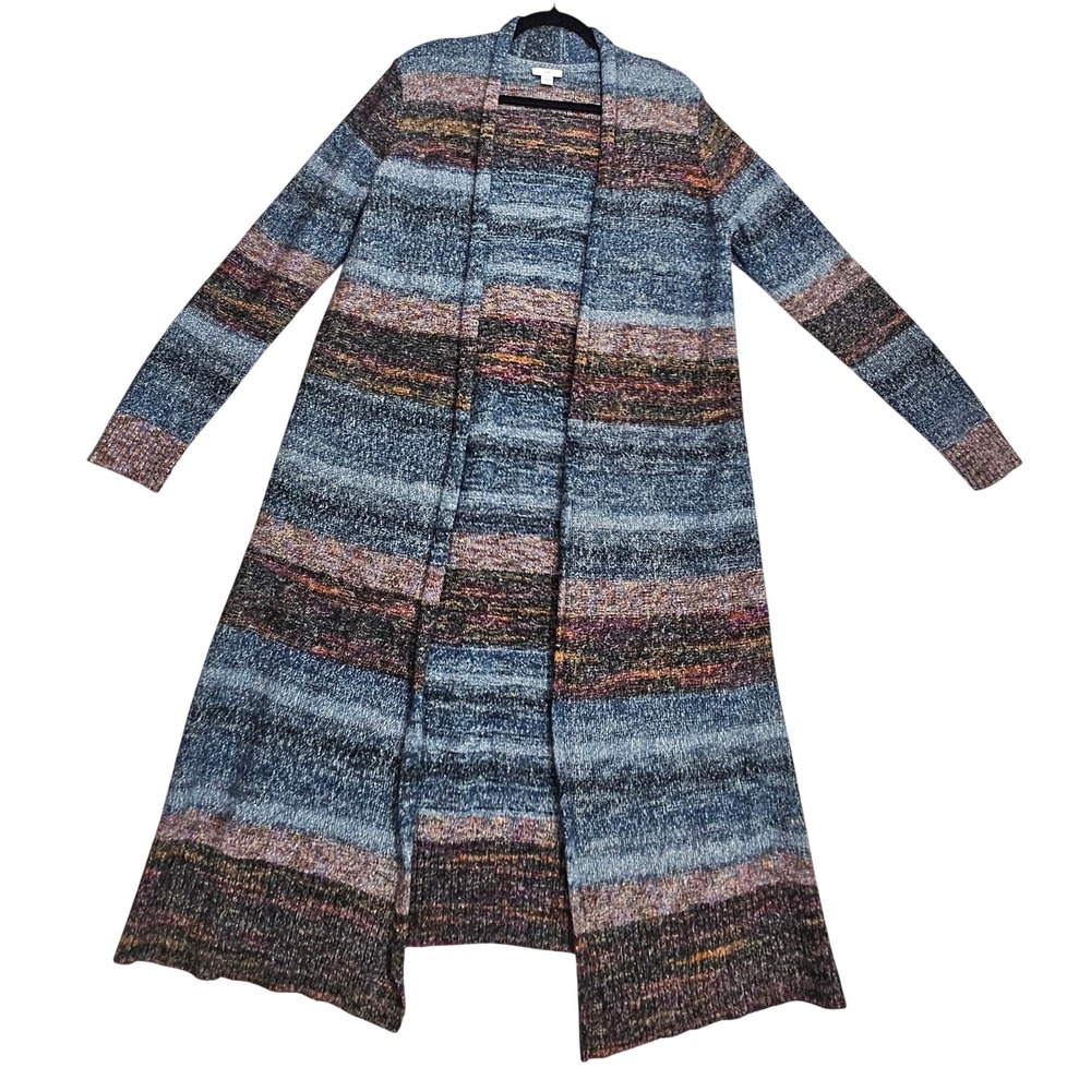 J. Jill Southwestern Sweater Cardigan M Duster Open Front Sunset Boho Blue Long